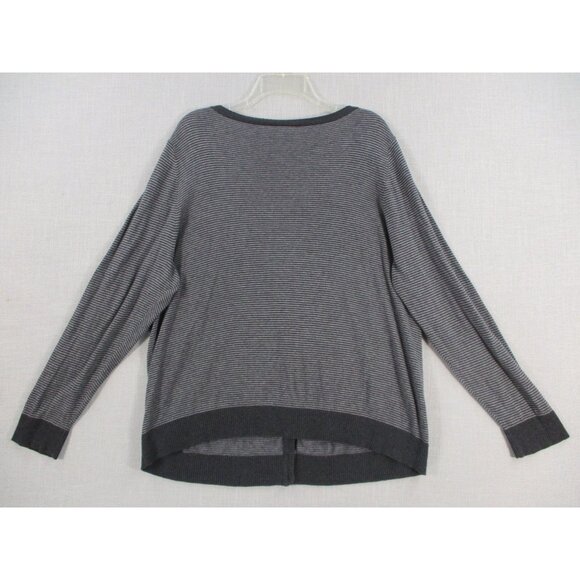 Lane Bryant Womens Cardigan 22/24 Gray Striped 100% Cotton V-Neck Button-Down - Picture 6 of 7